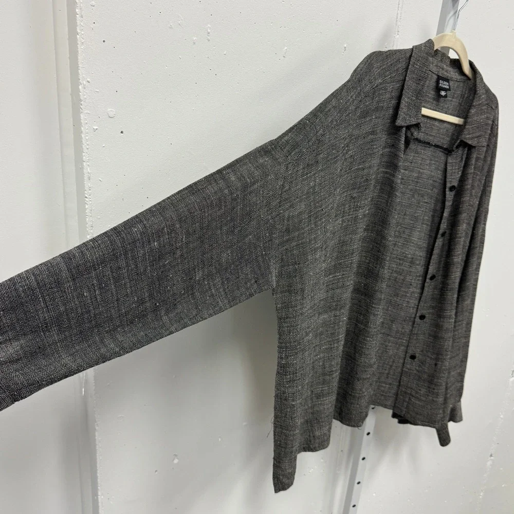 Eileen Fisher Italian Fabric Linen Blend Button Down Shirt Grey Lg Lagenlook
